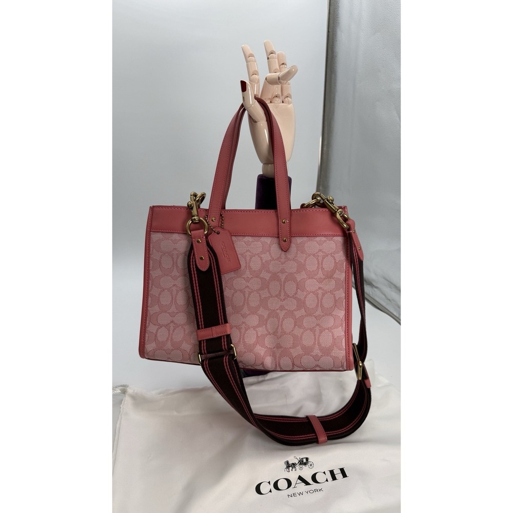 Coach Field Tote 30 With Jacquard Signatures Print Taffy Pink C3282